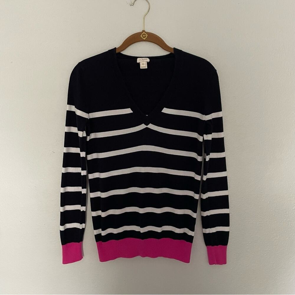 J.Crew Striped Colorblock Sweater Navy, White, & Cream V-neckline